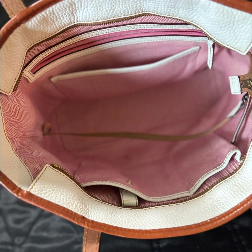 Dooney & Bourke White and Tan Tote Bag - Picture 6 of 7